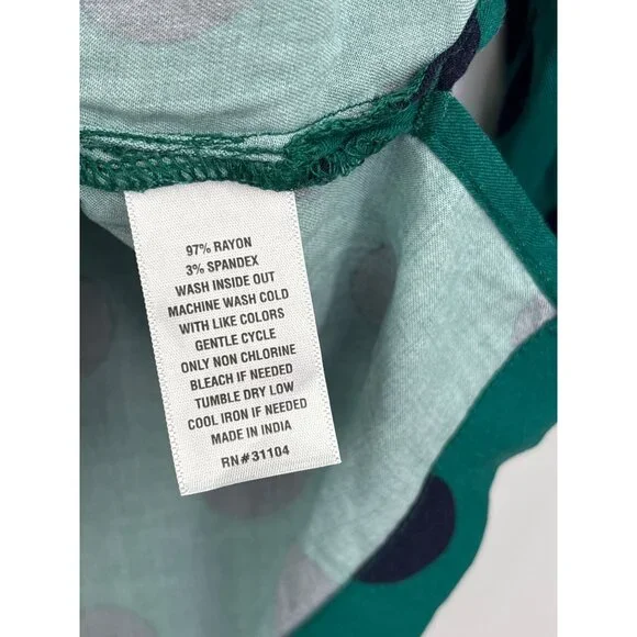 Crown & Ivy Ruffle Neck Polka Dot Blouse Top 3/4 Sleeve Green XS NEW - Picture 4 of 5